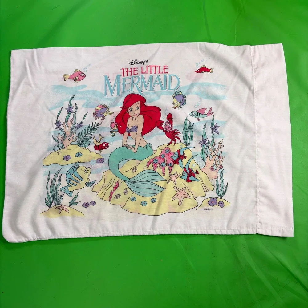 Vintage 90s Disney The Little Mermaid Standard Pillowcase Cartoon Ariel USA Made